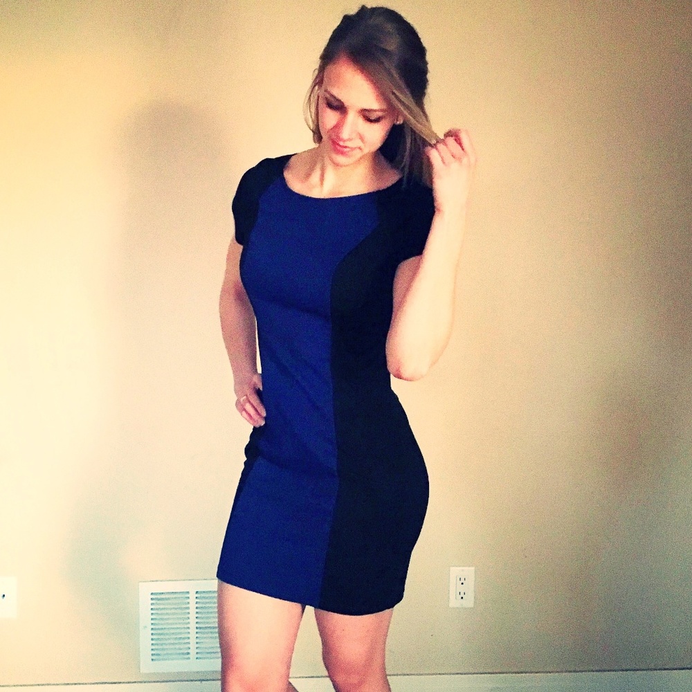 Black and blue panel dress